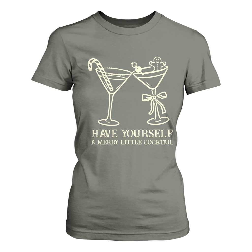 Christmas Cocktail T Shirt For Women Merry Little Cocktail Espresso Martini TS10 Military Green Print Your Wear