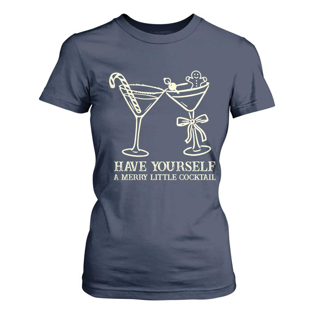 Christmas Cocktail T Shirt For Women Merry Little Cocktail Espresso Martini TS10 Navy Print Your Wear