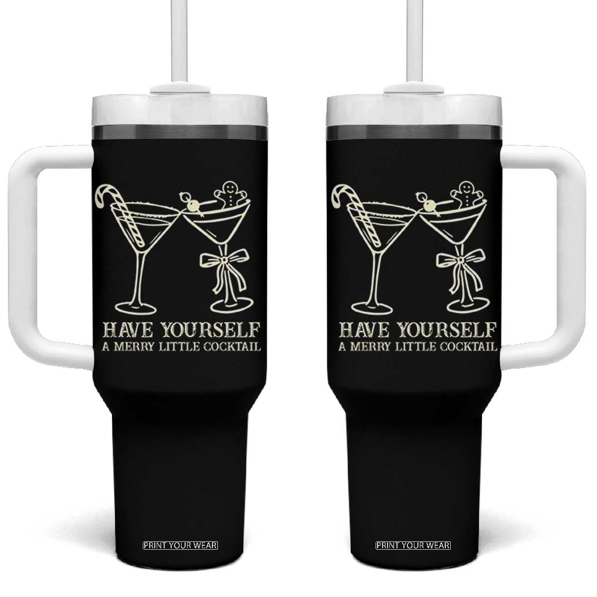 Christmas Cocktail Tumbler With Handle Merry Little Cocktail Espresso Martini TS10 One Size: 40 oz Black Print Your Wear