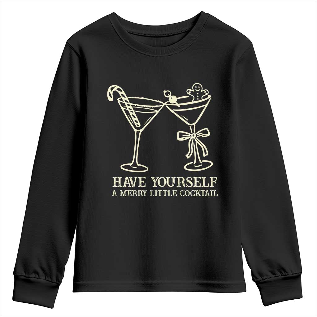 Christmas Cocktail Youth Sweatshirt Merry Little Cocktail Espresso Martini TS10 Black Print Your Wear