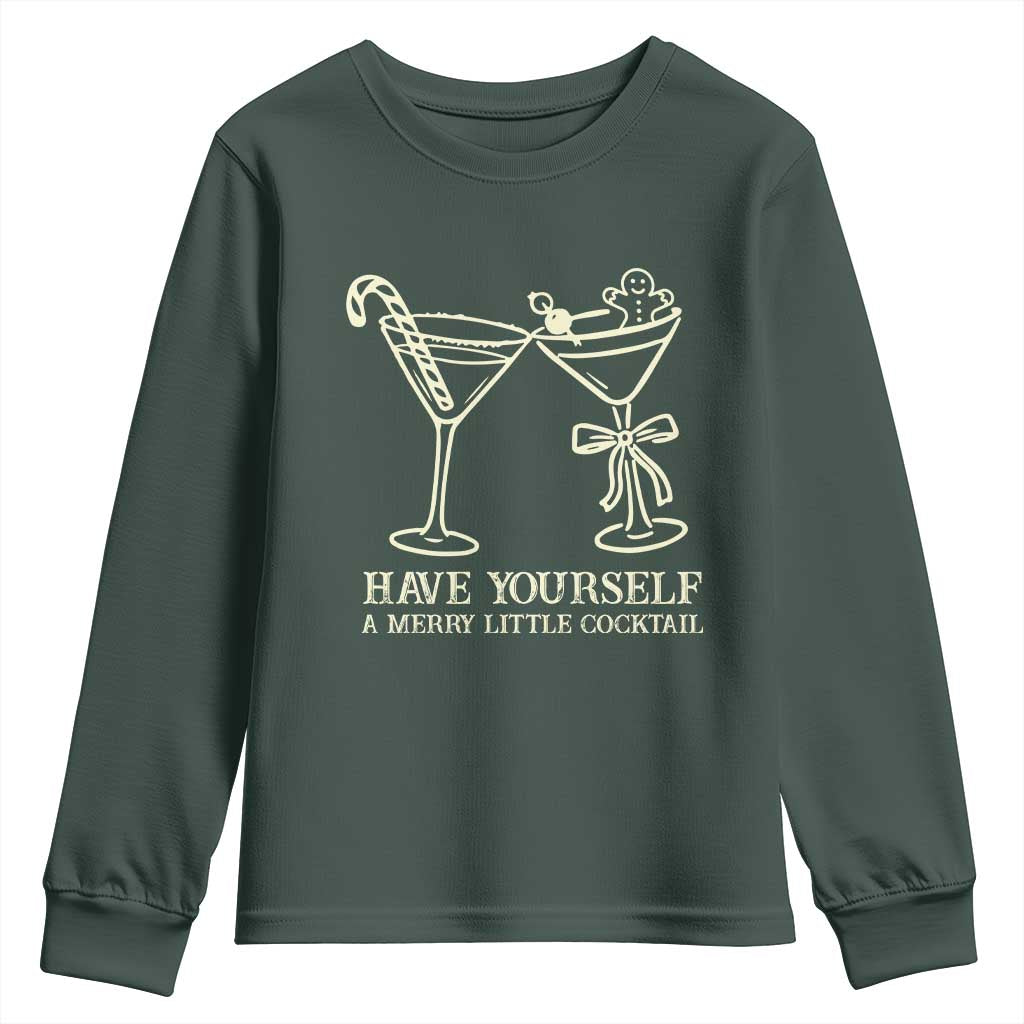Christmas Cocktail Youth Sweatshirt Merry Little Cocktail Espresso Martini TS10 Dark Forest Green Print Your Wear