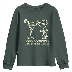 Christmas Cocktail Youth Sweatshirt Merry Little Cocktail Espresso Martini TS10 Dark Forest Green Print Your Wear