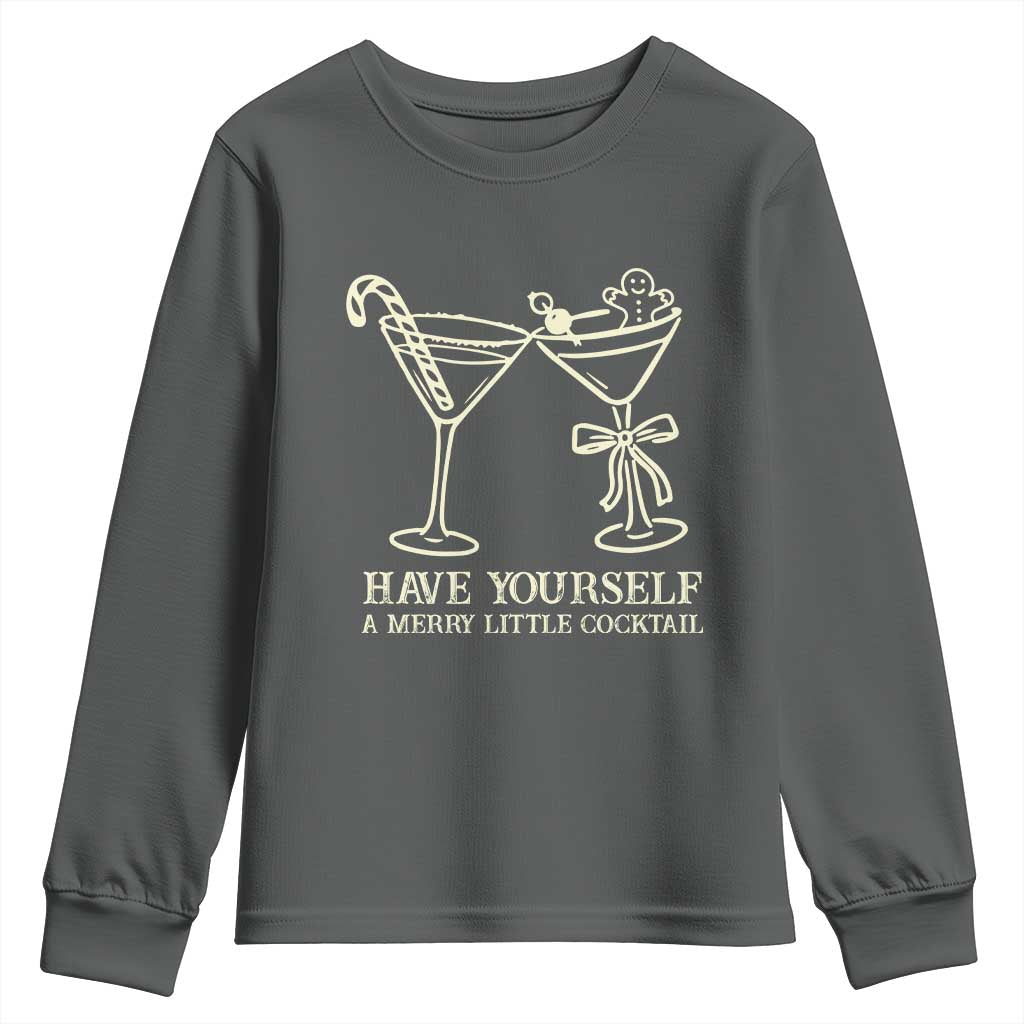 Christmas Cocktail Youth Sweatshirt Merry Little Cocktail Espresso Martini TS10 Dark Heather Print Your Wear