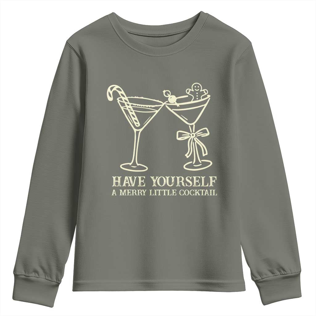 Christmas Cocktail Youth Sweatshirt Merry Little Cocktail Espresso Martini TS10 Military Green Print Your Wear