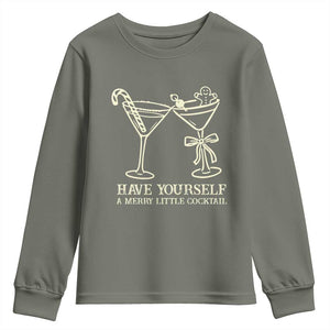 Christmas Cocktail Youth Sweatshirt Merry Little Cocktail Espresso Martini TS10 Military Green Print Your Wear