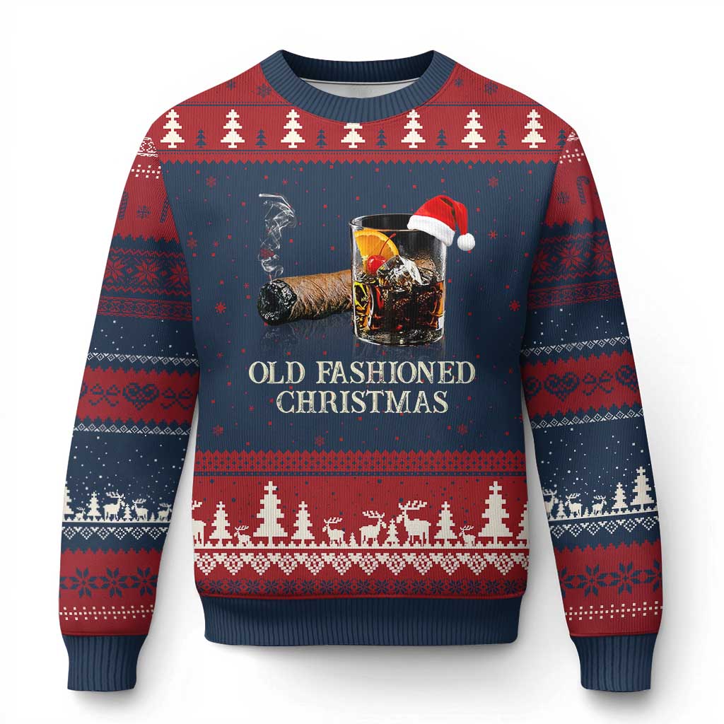 Old Fashioned Cocktail Xmas Ugly Christmas Sweater Funny Bourbon Cocktail Drink TS10 Navy Red Print Your Wear