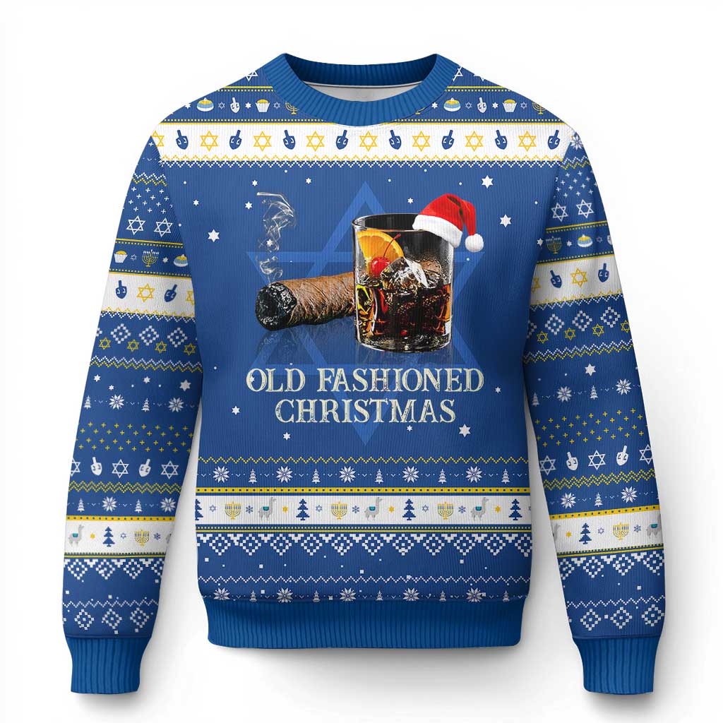 Old Fashioned Cocktail Christmas Hanukkah Ugly Sweater Funny Bourbon Cocktail Drink TS10 Blue White Print Your Wear