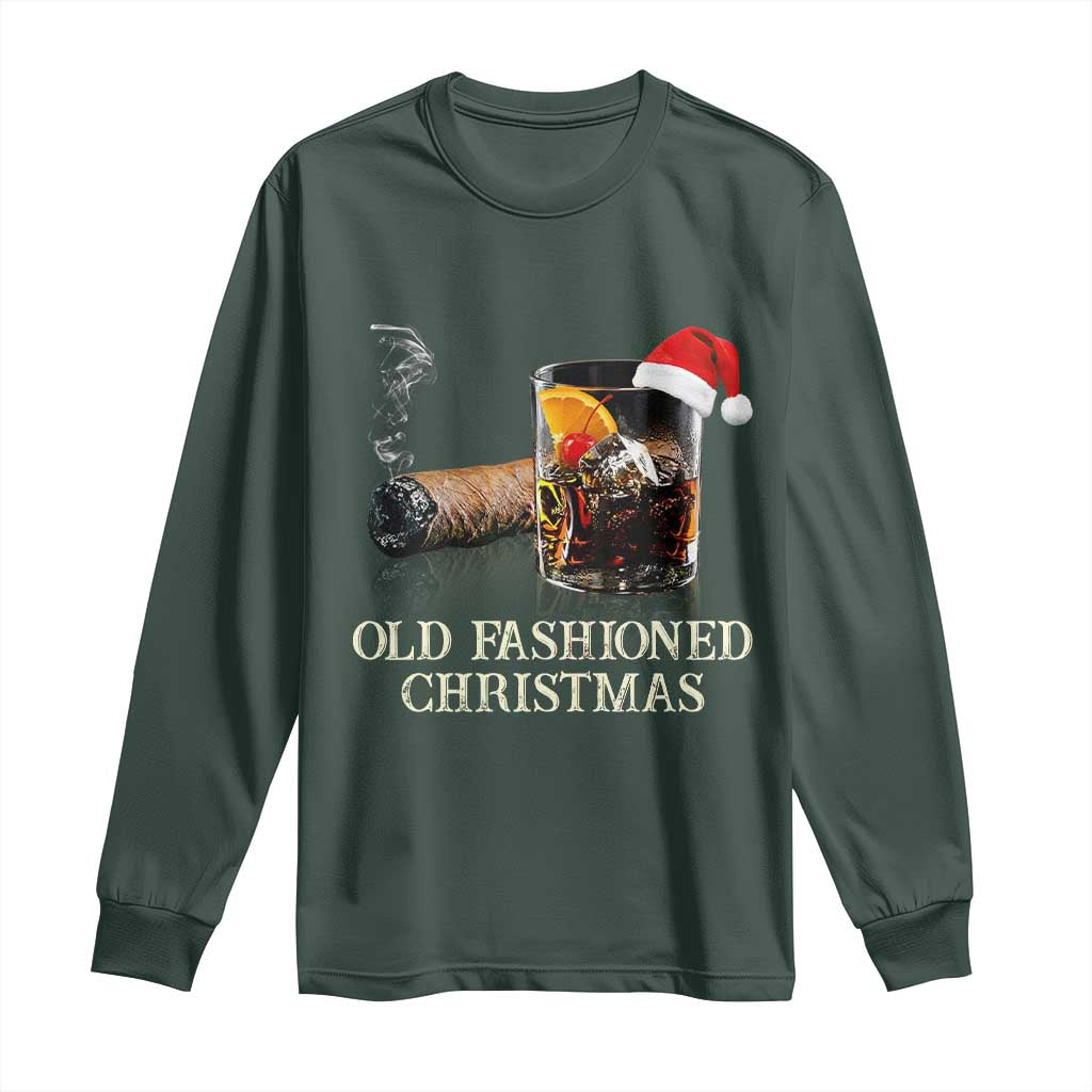 Old Fashioned Cocktail Christmas Long Sleeve Shirt Funny Bourbon Cocktail Drink TS10 Dark Forest Green Print Your Wear