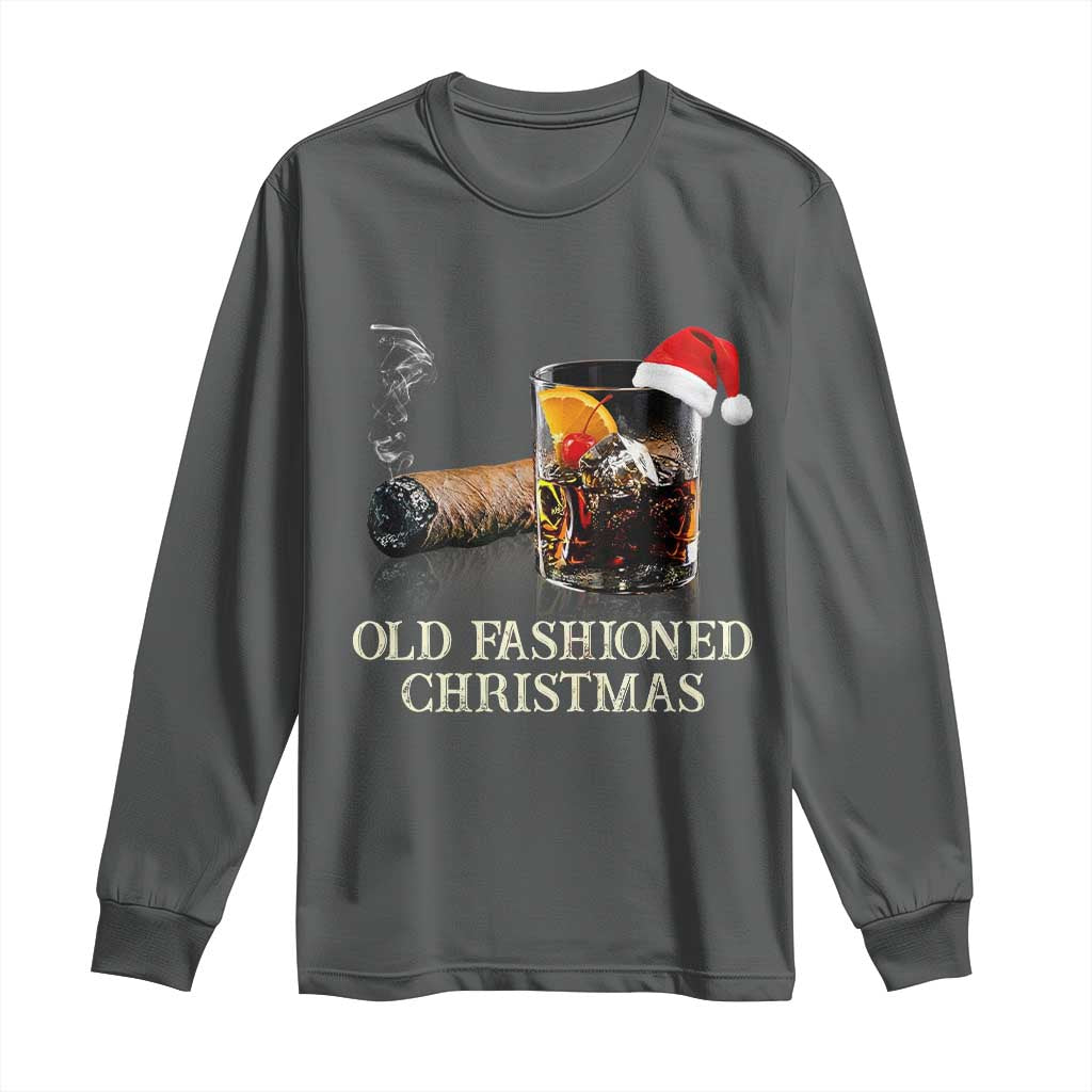 Old Fashioned Cocktail Christmas Long Sleeve Shirt Funny Bourbon Cocktail Drink TS10 Dark Heather Print Your Wear