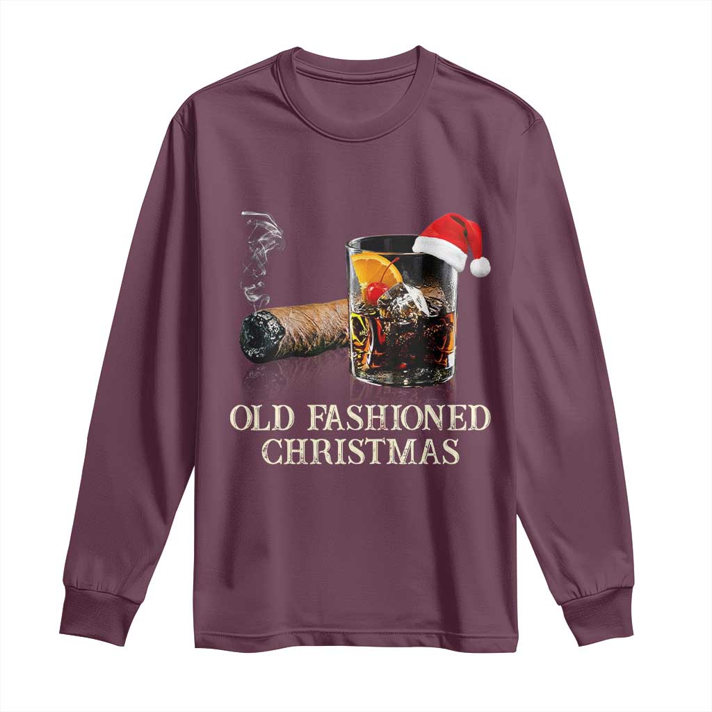 Old Fashioned Cocktail Christmas Long Sleeve Shirt Funny Bourbon Cocktail Drink TS10 Maroon Print Your Wear
