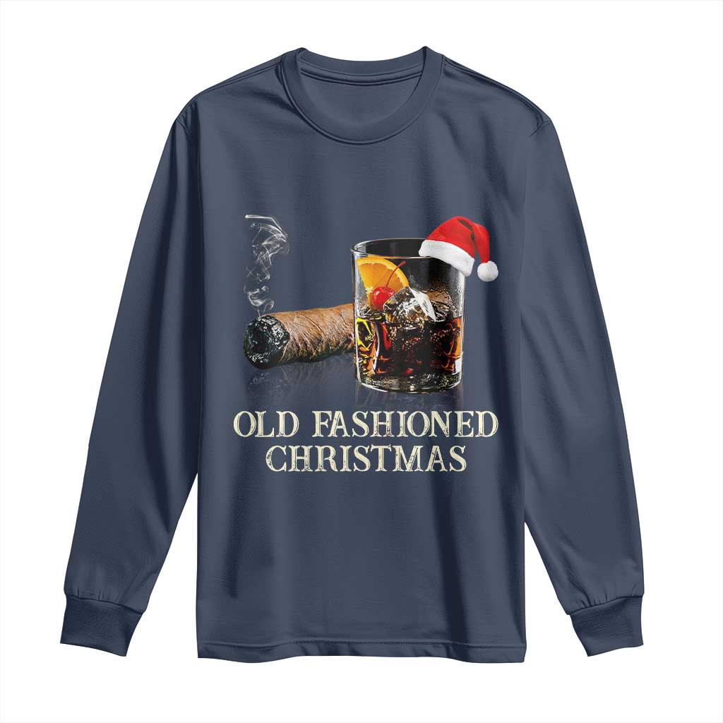 Old Fashioned Cocktail Christmas Long Sleeve Shirt Funny Bourbon Cocktail Drink TS10 Navy Print Your Wear