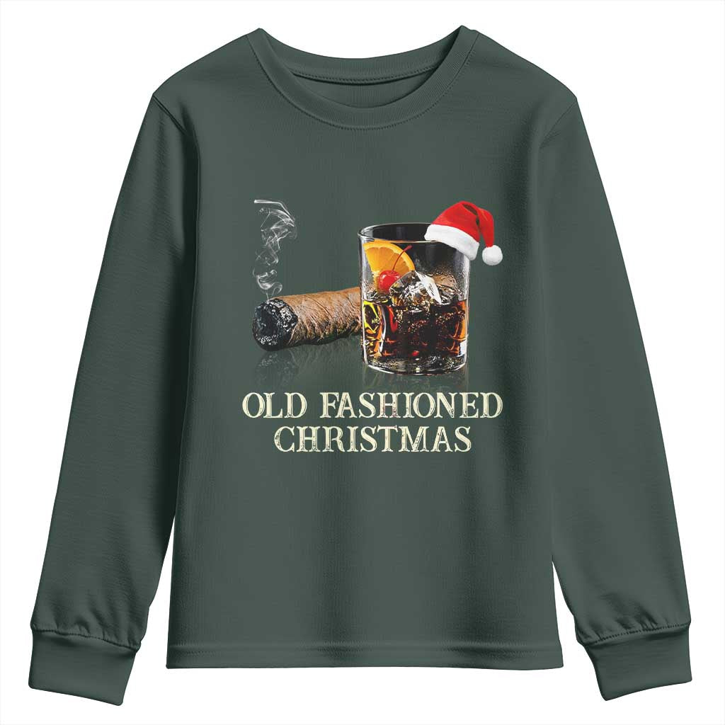 Old Fashioned Cocktail Christmas Youth Sweatshirt Funny Bourbon Cocktail Drink TS10 Dark Forest Green Print Your Wear