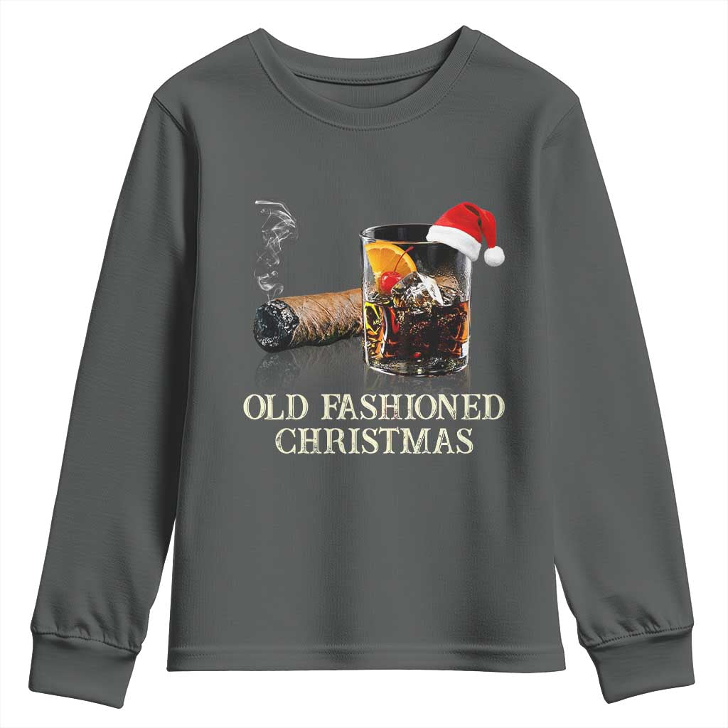 Old Fashioned Cocktail Christmas Youth Sweatshirt Funny Bourbon Cocktail Drink TS10 Dark Heather Print Your Wear