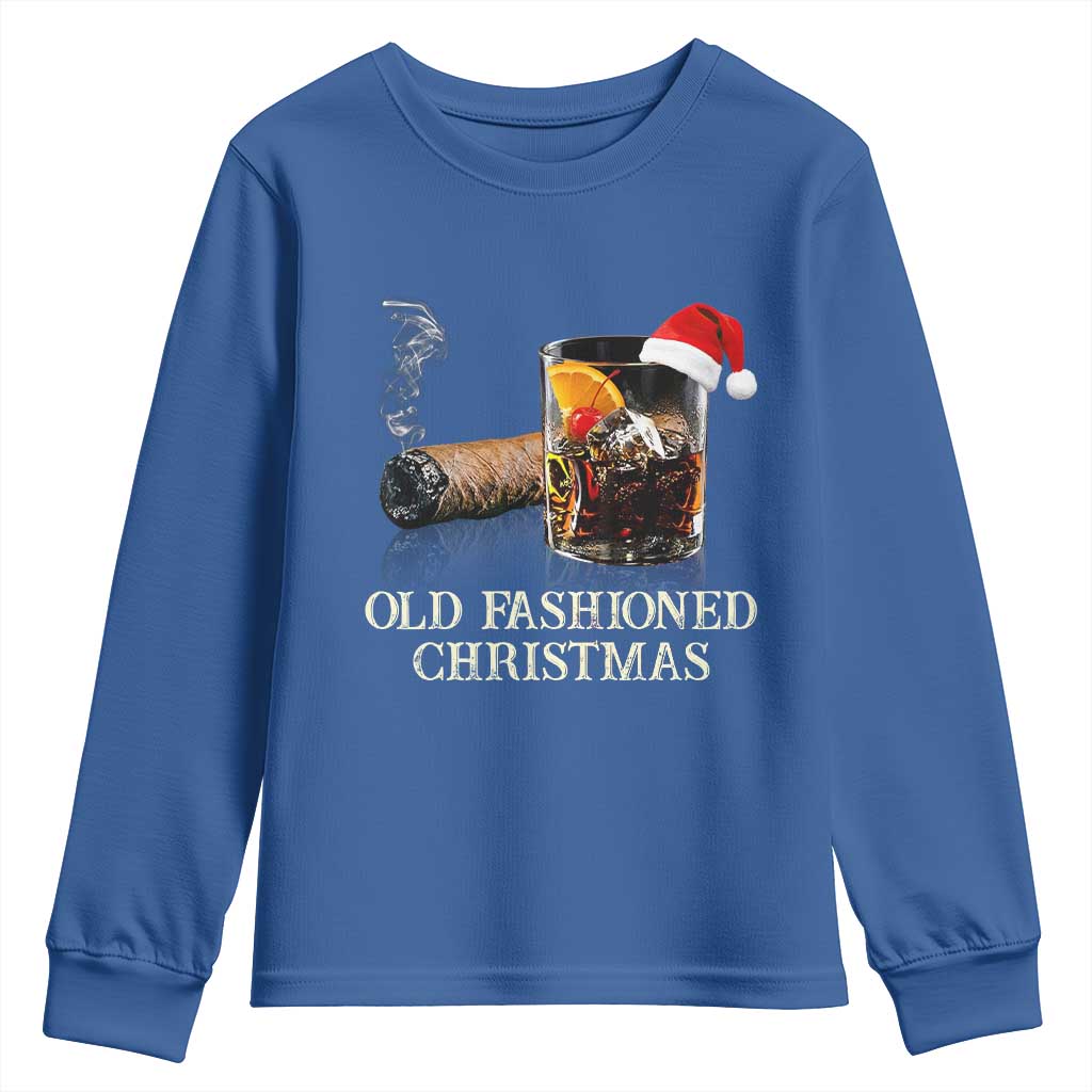 Old Fashioned Cocktail Christmas Youth Sweatshirt Funny Bourbon Cocktail Drink TS10 Royal Blue Print Your Wear