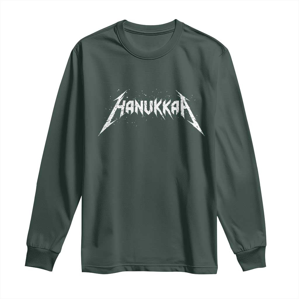 Hanukkah Heavy Metal Long Sleeve Shirt Latke Party Jewish Menorah Dreidel TS10 Dark Forest Green Print Your Wear
