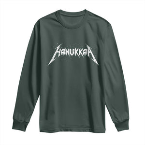 Hanukkah Heavy Metal Long Sleeve Shirt Latke Party Jewish Menorah Dreidel TS10 Dark Forest Green Print Your Wear
