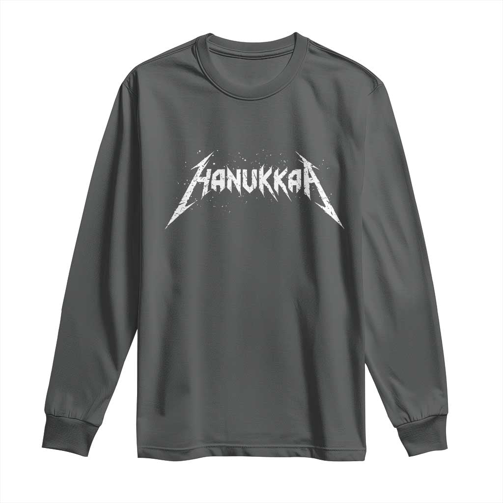 Hanukkah Heavy Metal Long Sleeve Shirt Latke Party Jewish Menorah Dreidel TS10 Dark Heather Print Your Wear