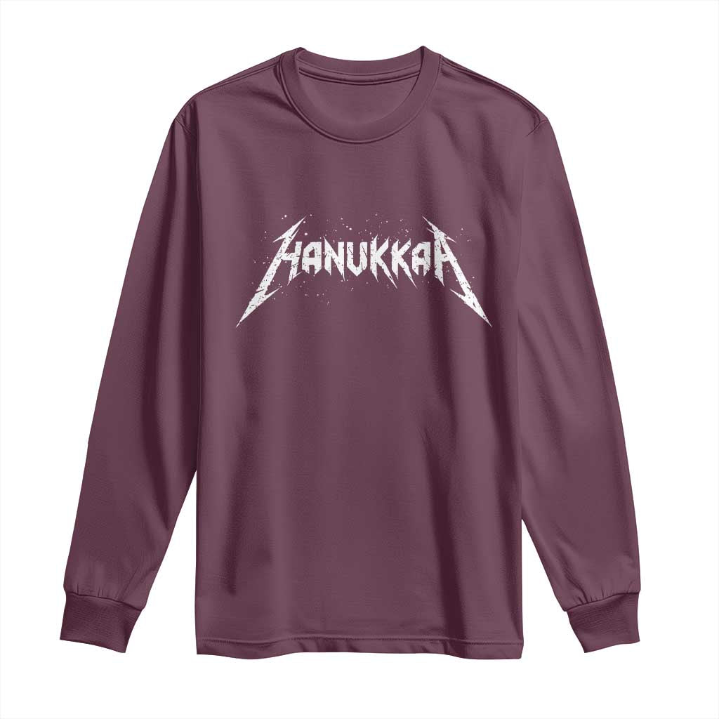 Hanukkah Heavy Metal Long Sleeve Shirt Latke Party Jewish Menorah Dreidel TS10 Maroon Print Your Wear