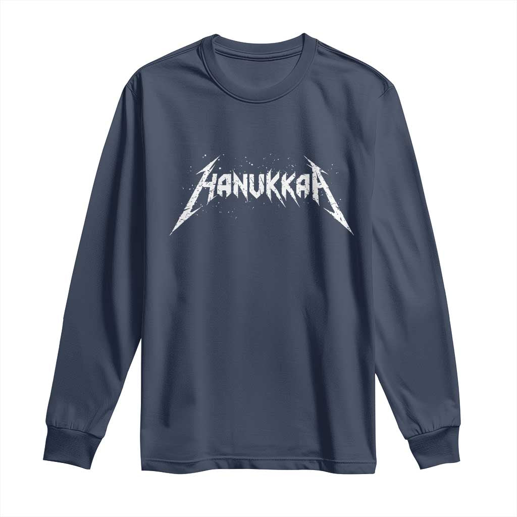 Hanukkah Heavy Metal Long Sleeve Shirt Latke Party Jewish Menorah Dreidel TS10 Navy Print Your Wear