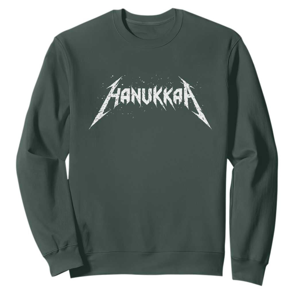 Hanukkah Heavy Metal Sweatshirt Latke Party Jewish Menorah Dreidel TS10 Dark Forest Green Print Your Wear
