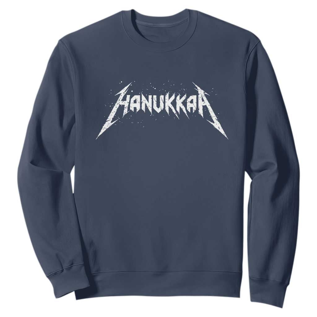 Hanukkah Heavy Metal Sweatshirt Latke Party Jewish Menorah Dreidel TS10 Navy Print Your Wear