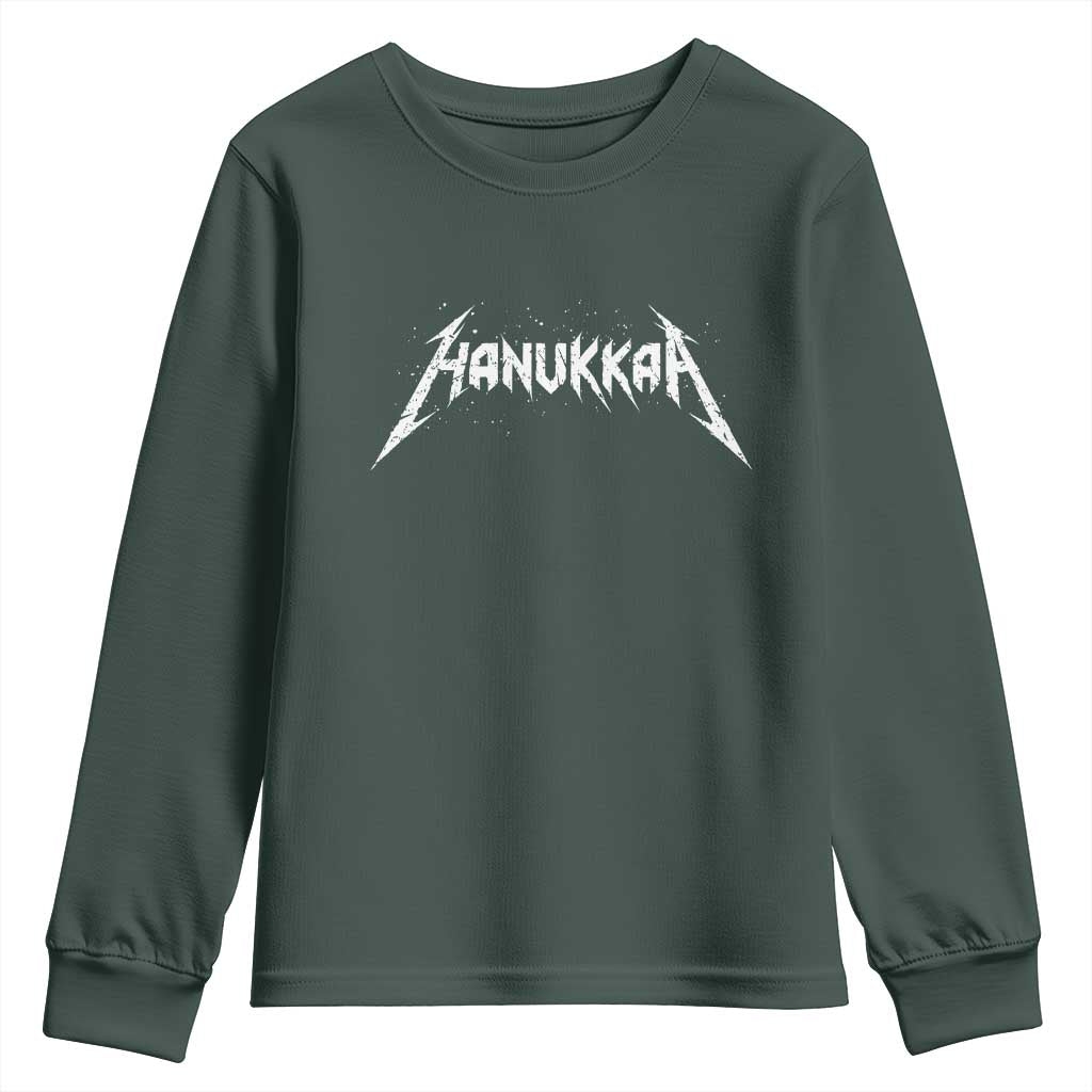 Hanukkah Heavy Metal Youth Sweatshirt Latke Party Jewish Menorah Dreidel TS10 Dark Forest Green Print Your Wear