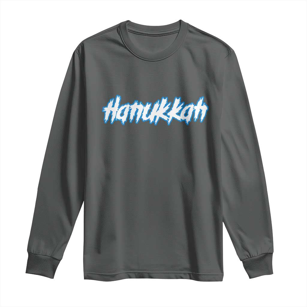 Hanukkah Heavy Metal Long Sleeve Shirt Jewish Menorah Dreidel TS10 Dark Heather Print Your Wear