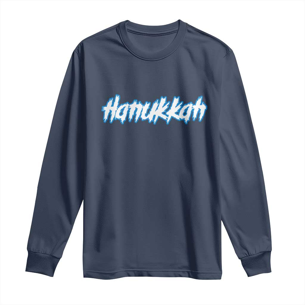 Hanukkah Heavy Metal Long Sleeve Shirt Jewish Menorah Dreidel TS10 Navy Print Your Wear