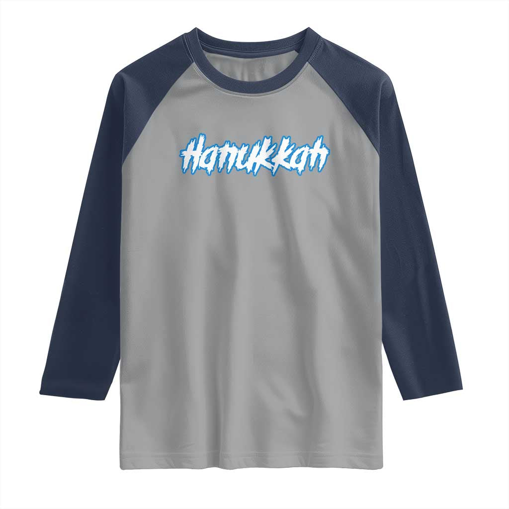 Hanukkah Heavy Metal Raglan Shirt Jewish Menorah Dreidel TS10 Sport Gray Navy Print Your Wear