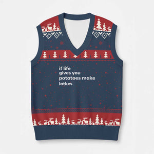 Life Gives Potatoes Make Latkes V-Neck Knit Sweater Vest Funny Hanukkah Gift Jewish Holiday TS10 Navy Red Print Your Wear