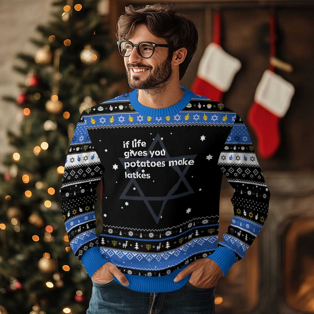 Life Gives Potatoes Make Latkes Hanukkah Ugly Sweater Funny Hanukkah Gift Jewish Holiday TS10 Black Blue Print Your Wear