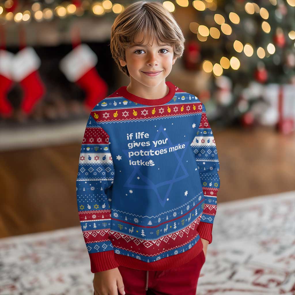 Life Gives Potatoes Make Latkes Hanukkah Ugly Sweater Funny Hanukkah Gift Jewish Holiday TS10 Blue Red Print Your Wear