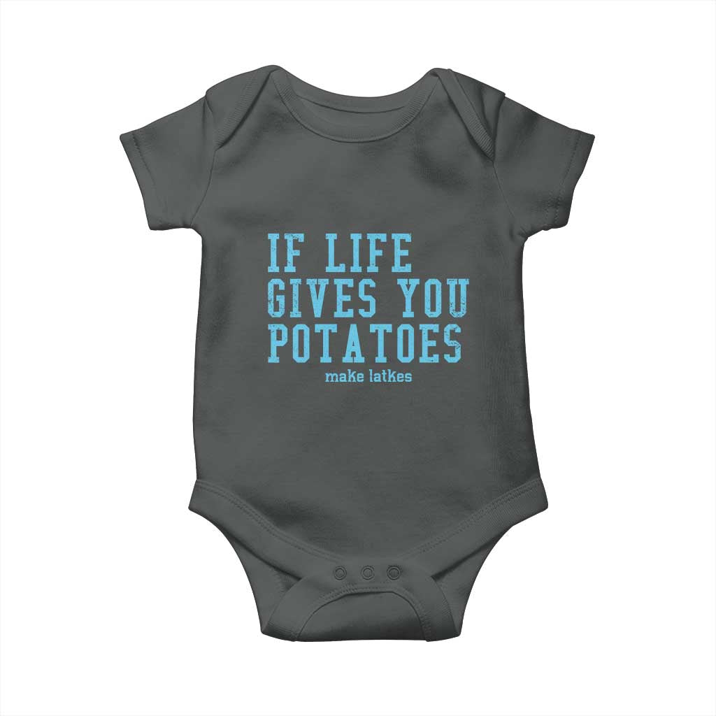 If Life Gives You Potatoes Make Latkes Baby Onesie Funny Hanukkah Gift Jewish Holiday TS10 Dark Heather Print Your Wear