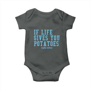 If Life Gives You Potatoes Make Latkes Baby Onesie Funny Hanukkah Gift Jewish Holiday TS10 Dark Heather Print Your Wear