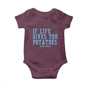 If Life Gives You Potatoes Make Latkes Baby Onesie Funny Hanukkah Gift Jewish Holiday TS10 Maroon Print Your Wear