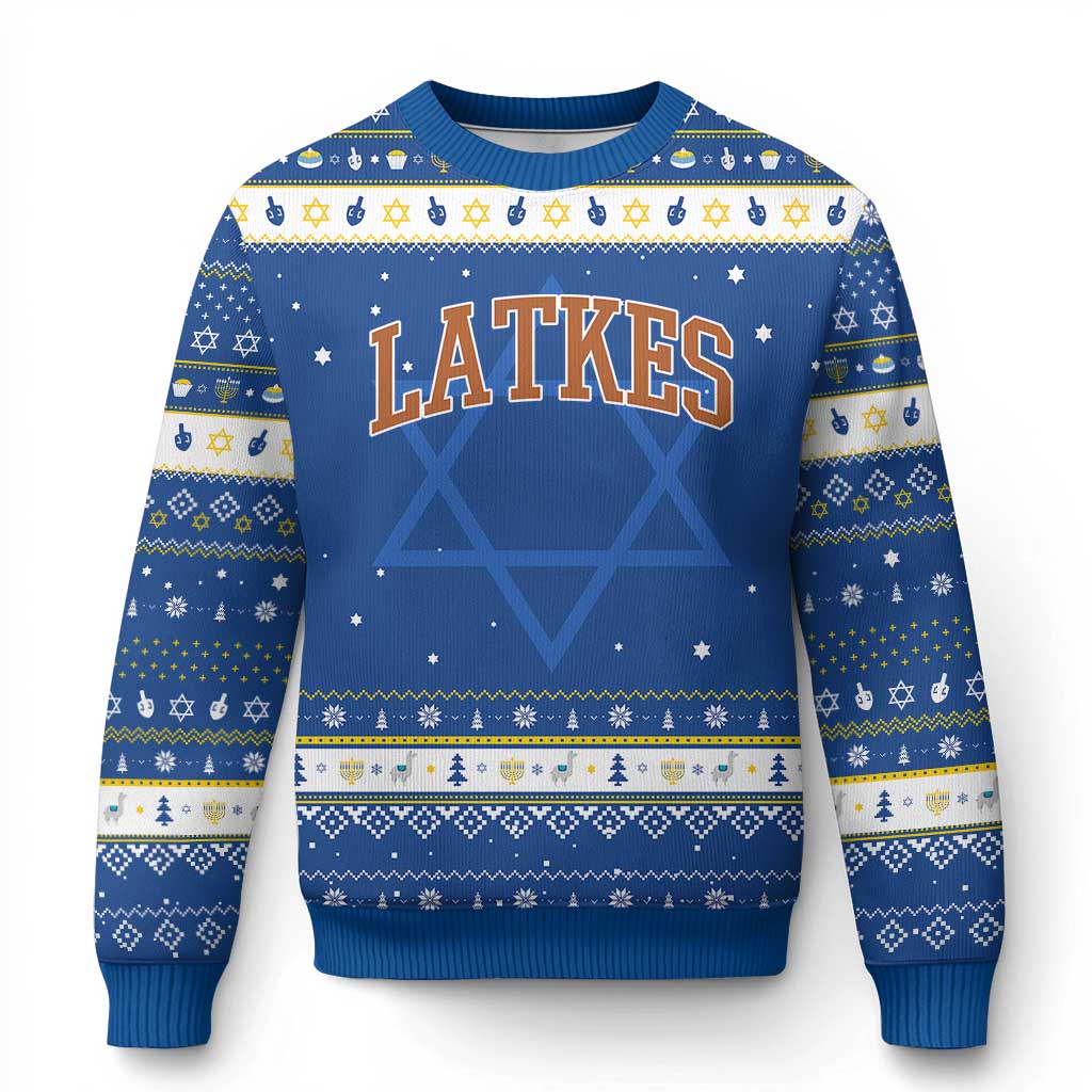 Latkes Hanukkah Ugly Sweater Funny Hanukkah Gift Jewish Holiday Food Apparel TS10 Blue White Print Your Wear