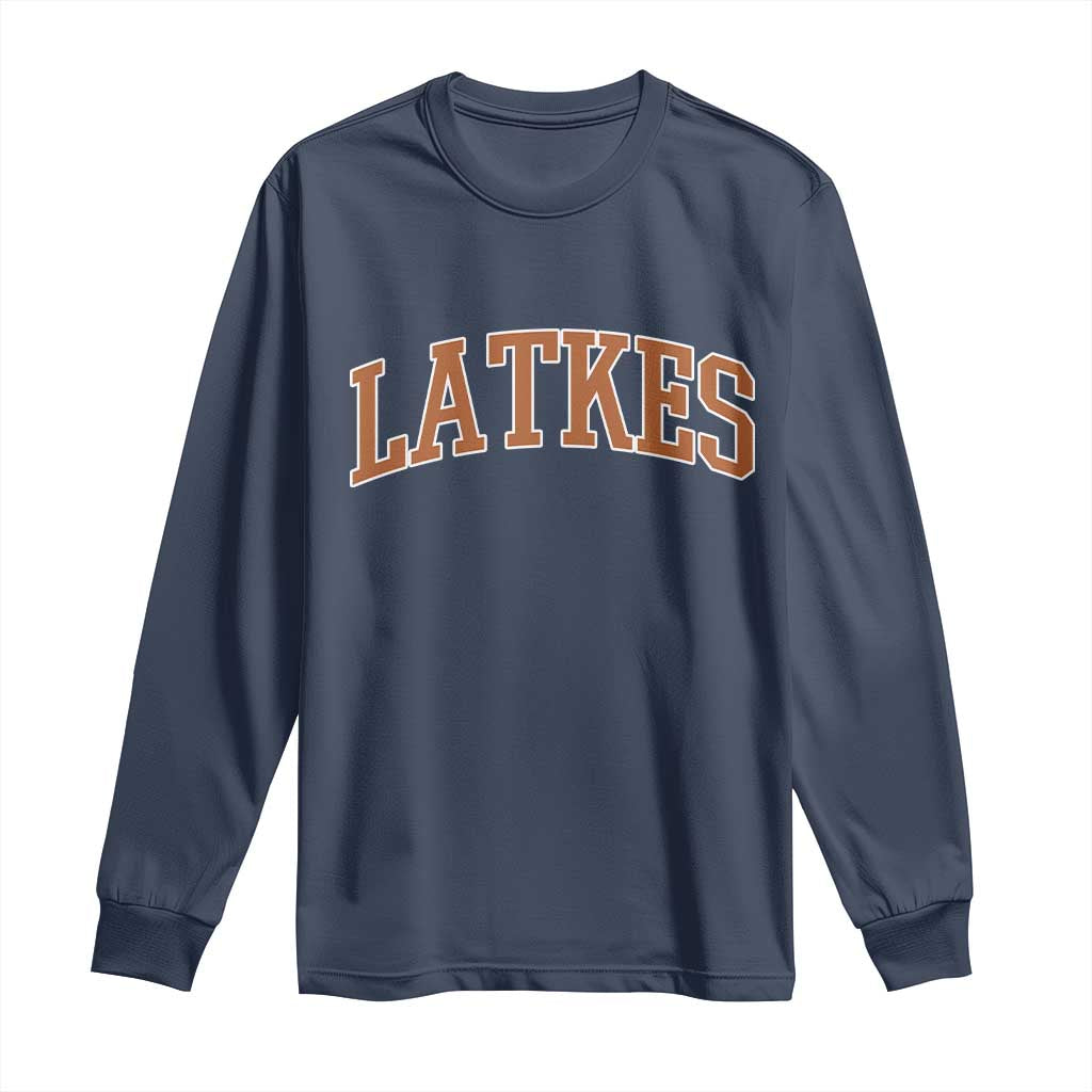 Latkes Long Sleeve Shirt Funny Hanukkah Gift Jewish Holiday Food Apparel TS10 Navy Print Your Wear