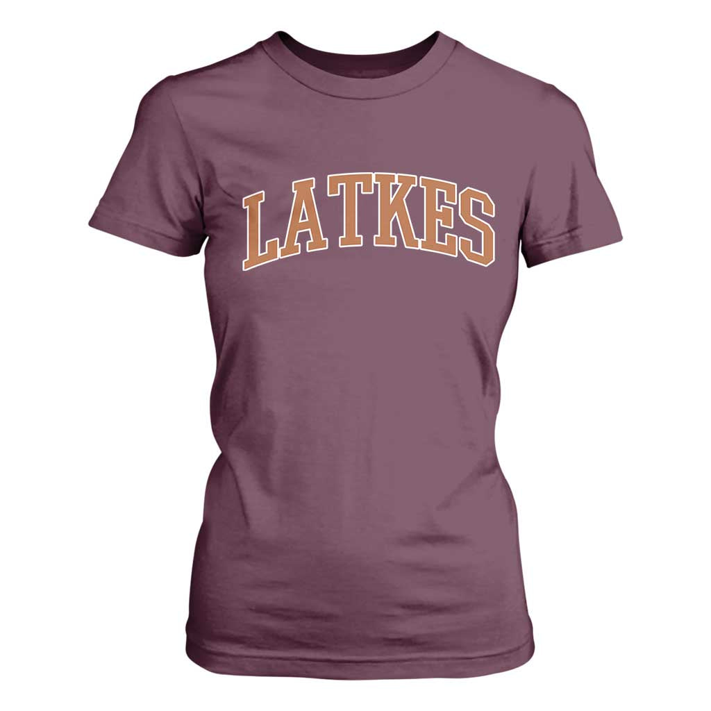 Latkes T Shirt For Women Funny Hanukkah Gift Jewish Holiday Food Apparel TS10 Maroon Print Your Wear
