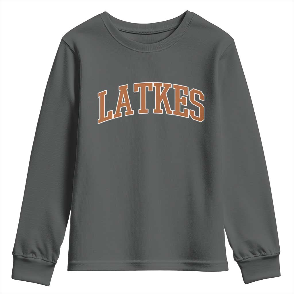 Latkes Youth Sweatshirt Funny Hanukkah Gift Jewish Holiday Food Apparel TS10 Dark Heather Print Your Wear