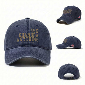 Funny Grandpa Washed Cotton Baseball Cap Ask Grandpa Anything Fathers Day Gift TS10 Washed Cap Universal Fit Navy Print Your Wear