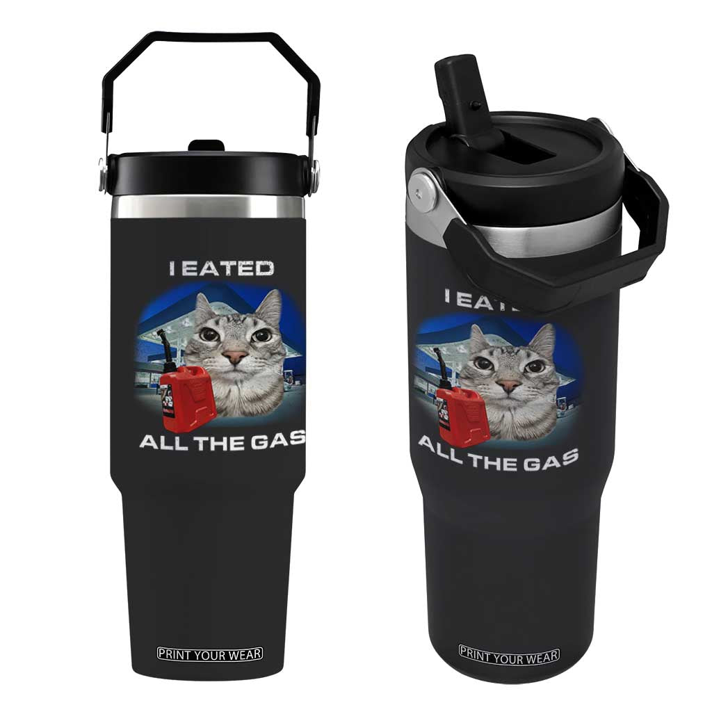Sarcastic Cat Meme Flip Straw Tumbler Funny Retro I Eated All The Gas Gen Z Humor TS10 One Size: 30 oz Black Print Your Wear