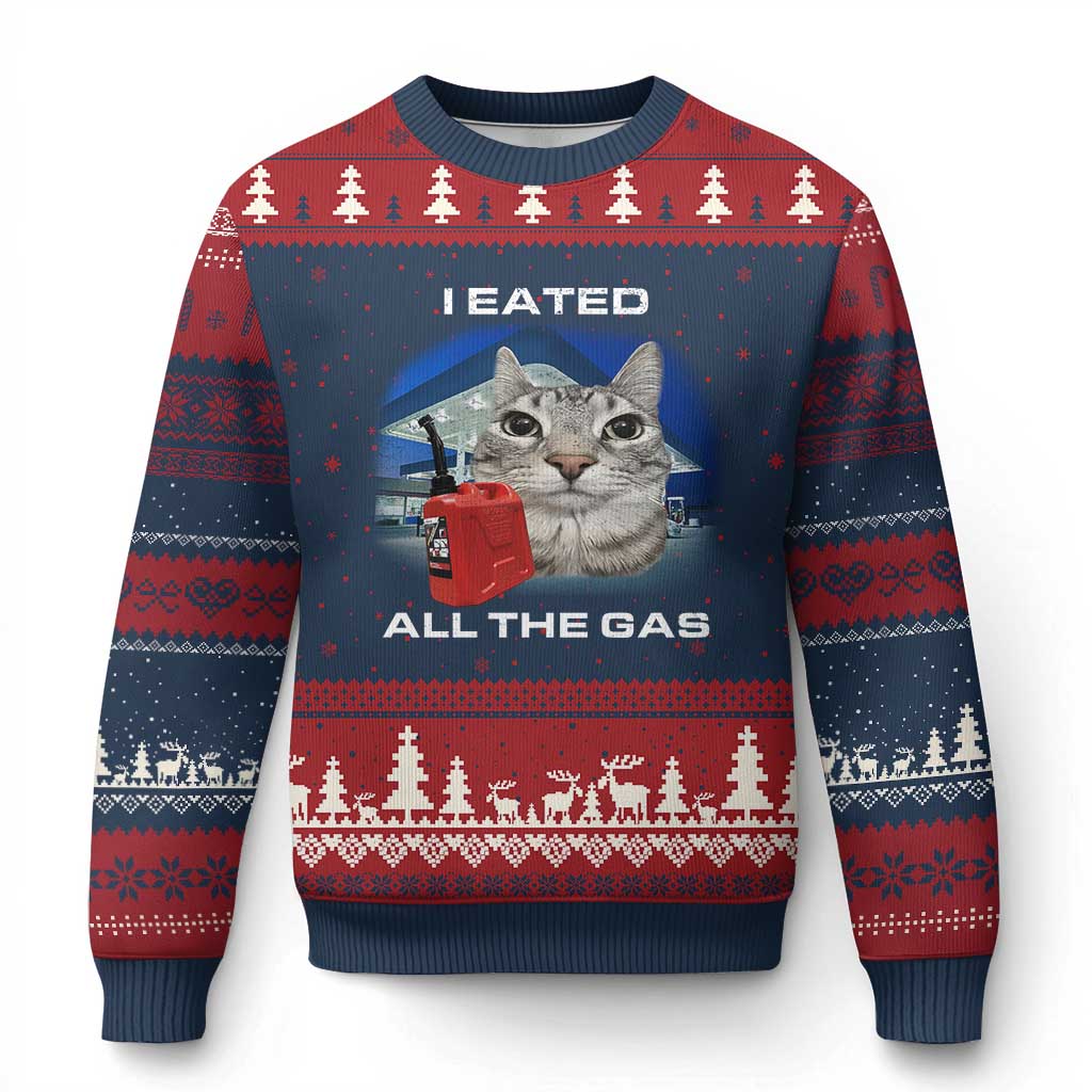 Sarcastic Cat Meme Ugly Christmas Sweater Funny Retro I Eated All The Gas Gen Z Humor TS10 Navy Red Print Your Wear