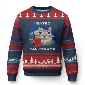 Sarcastic Cat Meme Ugly Christmas Sweater Funny Retro I Eated All The Gas Gen Z Humor TS10 Navy Red Print Your Wear