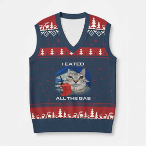 Sarcastic Cat Meme V-Neck Knit Sweater Vest Funny Retro I Eated All The Gas Gen Z Humor TS10 Navy Red Print Your Wear