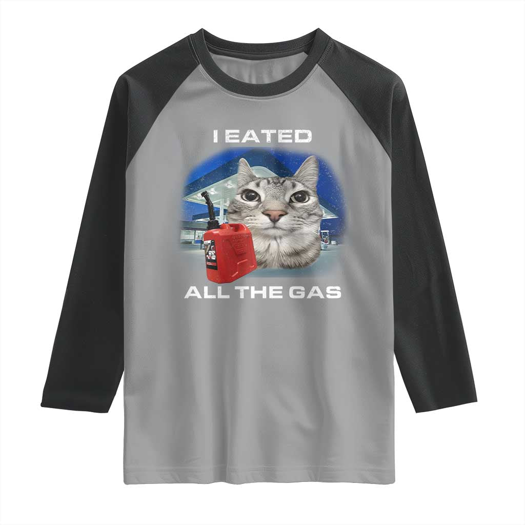 Sarcastic Cat Meme Raglan Shirt Funny Retro I Eated All The Gas Gen Z Humor TS10 Sport Gray Black Print Your Wear