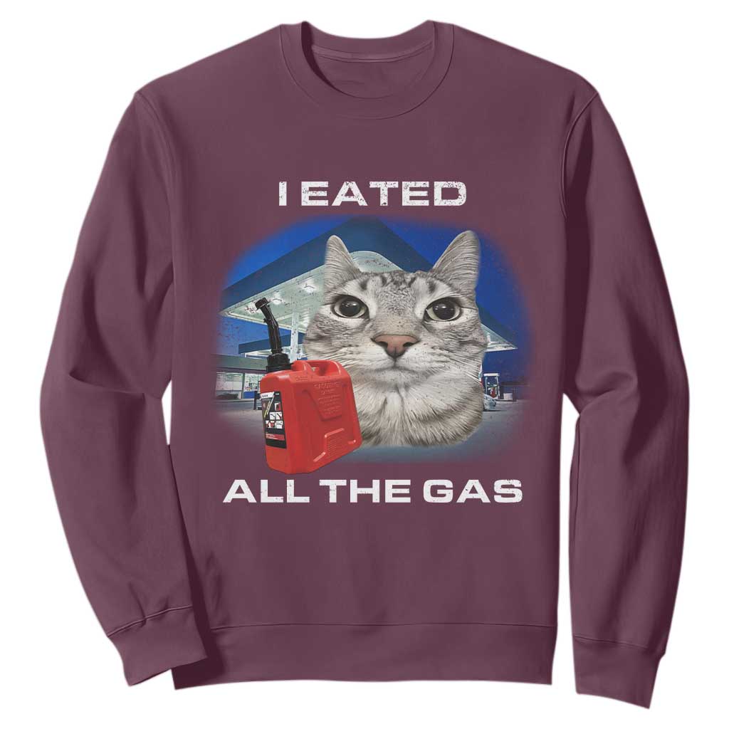 Sarcastic Cat Meme Sweatshirt Funny Retro I Eated All The Gas Gen Z Humor TS10 Maroon Print Your Wear