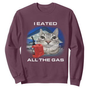 Sarcastic Cat Meme Sweatshirt Funny Retro I Eated All The Gas Gen Z Humor TS10 Maroon Print Your Wear