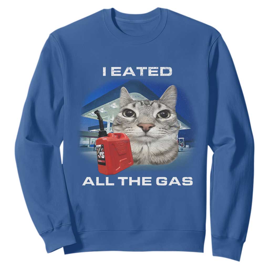 Sarcastic Cat Meme Sweatshirt Funny Retro I Eated All The Gas Gen Z Humor TS10 Royal Blue Print Your Wear