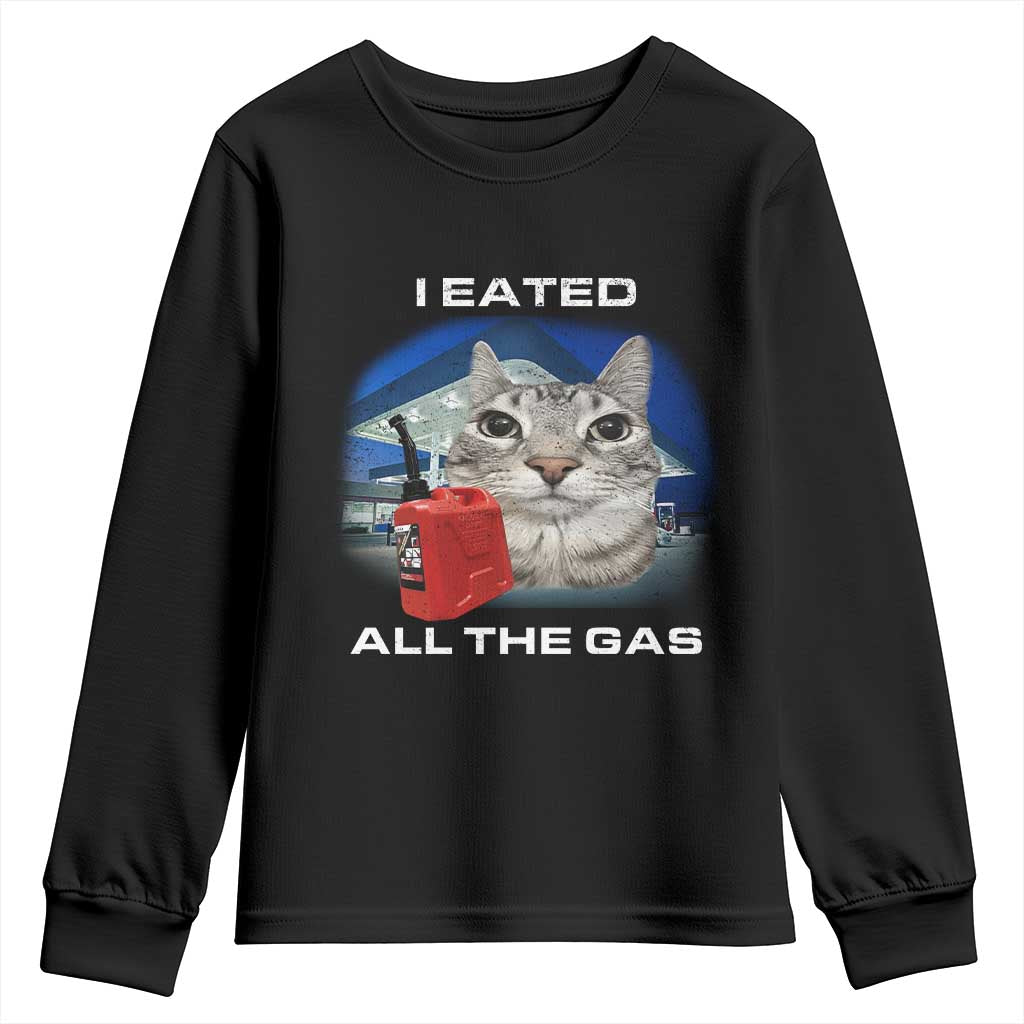 Sarcastic Cat Meme Youth Sweatshirt Funny Retro I Eated All The Gas Gen Z Humor TS10 Black Print Your Wear