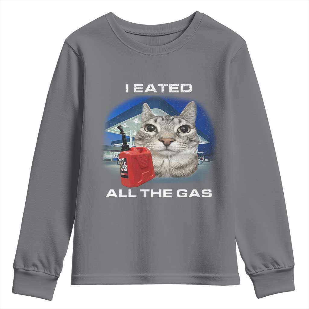 Sarcastic Cat Meme Youth Sweatshirt Funny Retro I Eated All The Gas Gen Z Humor TS10 Charcoal Print Your Wear